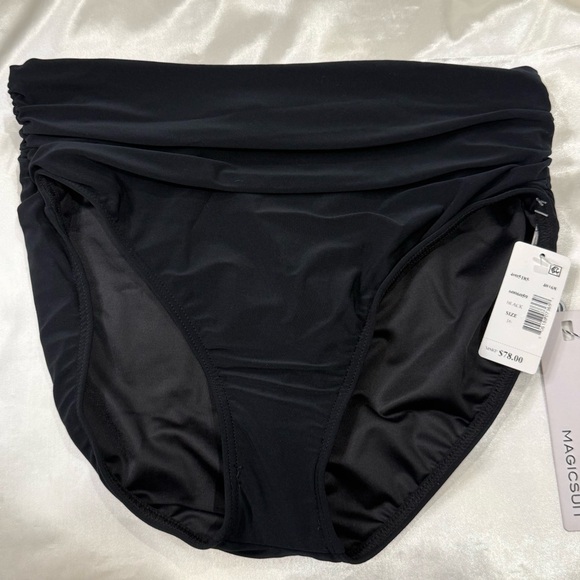 NWT Magicsuit Shirred Jersey Brief Bikini Bottom 16 Black High Rise Shaping Chic - Picture 6 of 12